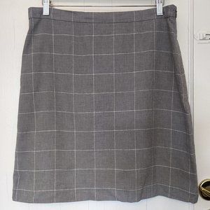 Ann Tylor Gray Windowpane Print Linen Blend Pencil Skirt, Size 12